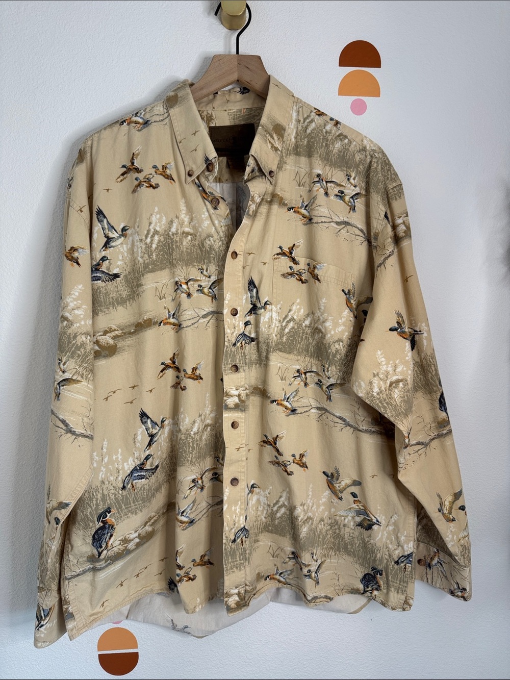 Duck Head Cream Button-Up Shirt with Brown and Blue Duck Print